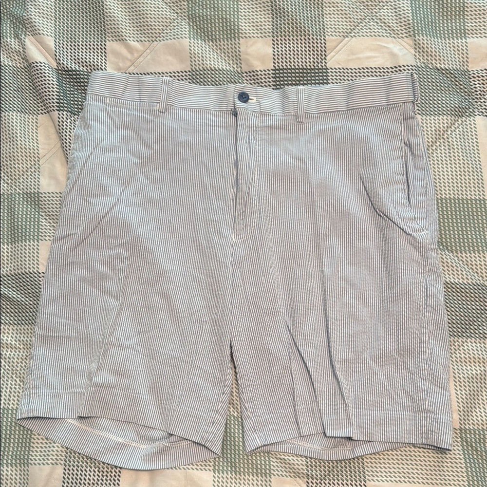 Louis Raphael Men's Blue White Seersucker Striped Shorts Size 36